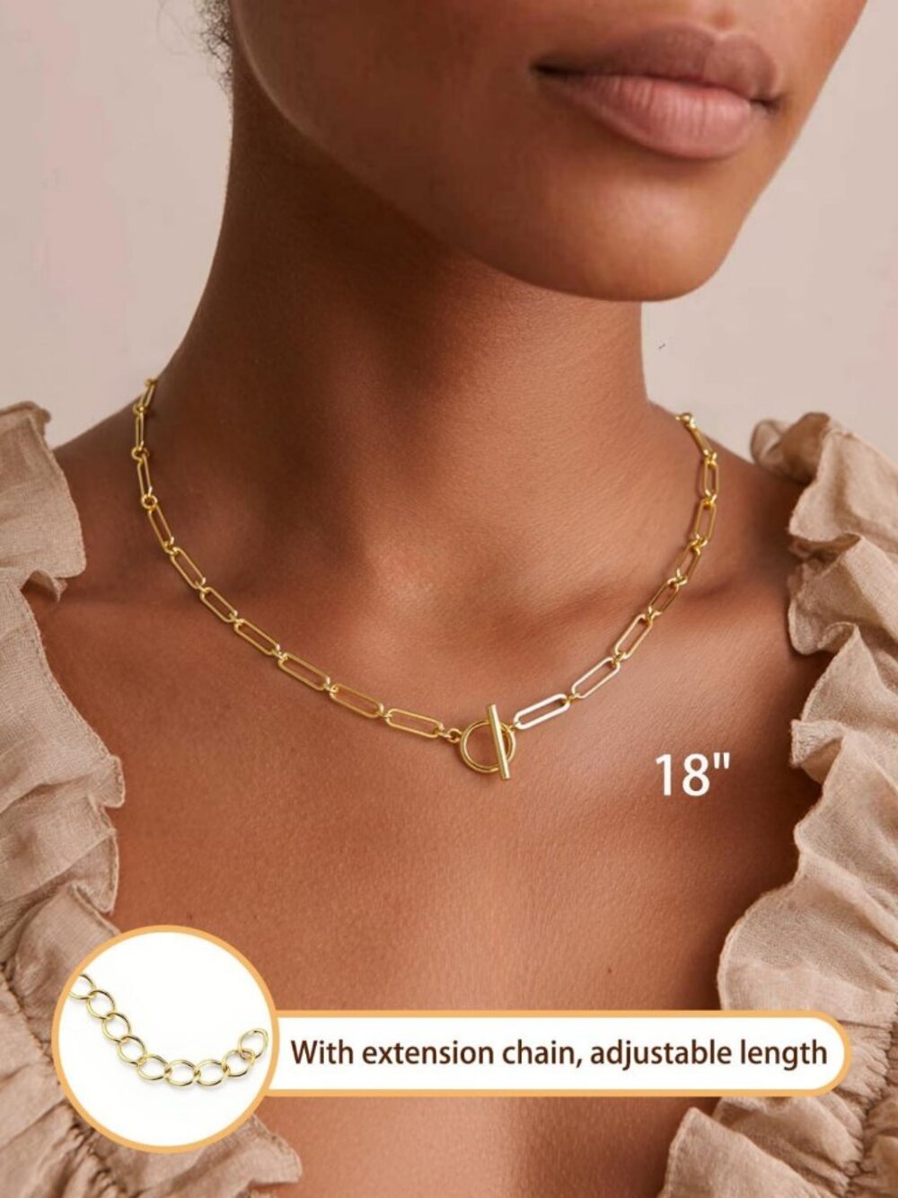 Trendy 14K Gold Plated Thick Rope Paperclip Chain Necklace for Women - Picture 2 of 9